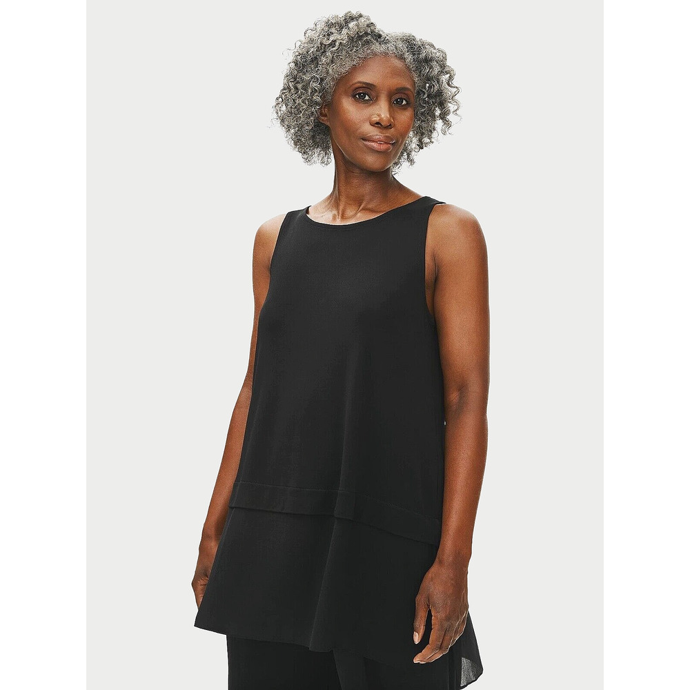 Eileen Fisher Size S Stretch Silk Jersey Bateau Neck Top Black - Picture 10 of 10
